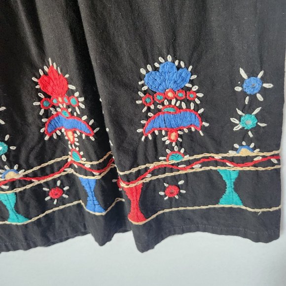 Vintage Raiment Fashions Embroidered A-Line Skirt Elastic Waist Pocket Black - Picture 4 of 10